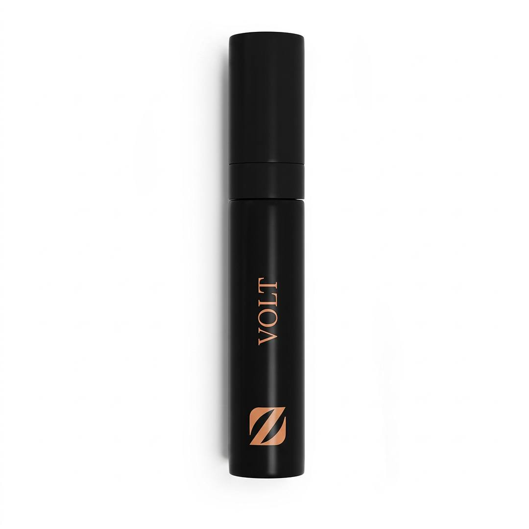 Czarny atomizer podróżny Olfazeta by Chogan Volt, miedziana nazwa i logo Z na białym tle