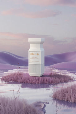 Fehér Olfazeta by Chogan Luxury N°139 flakon füves szigetecskén, mályvaszínű mocsárban, alkonyatkor